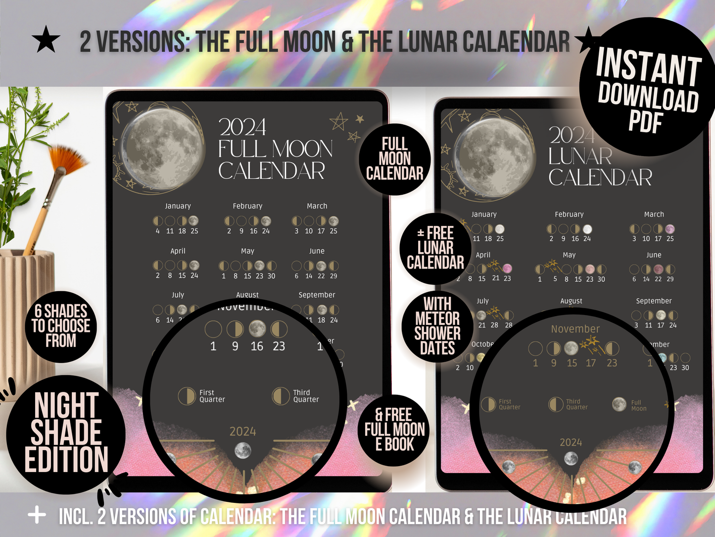 Black Lunar Moon Calendar 2024