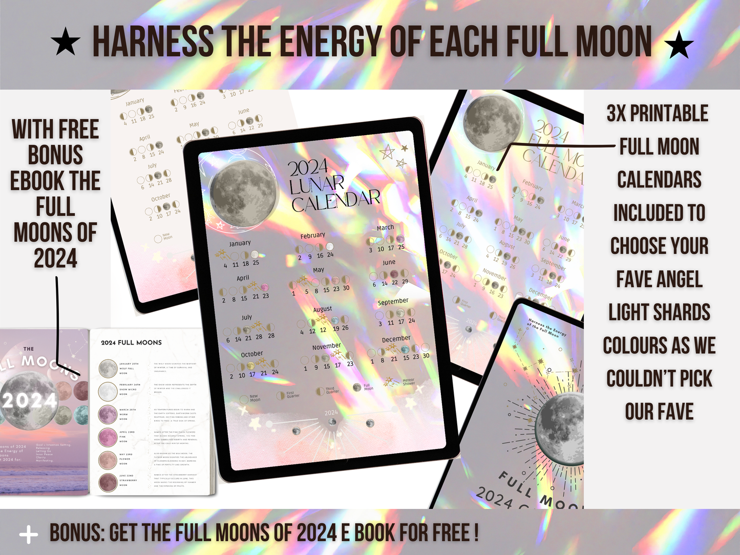 2024 Digital Full Moon Calendar Instant Download PDF - Angel Realm Colours