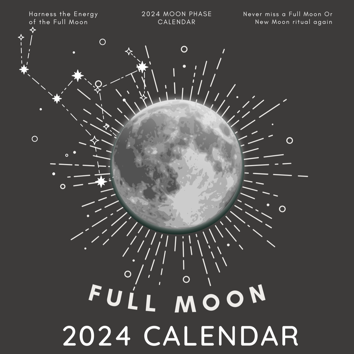 Stylish Black Gold and blushy hues Full Moon Calendar 2024