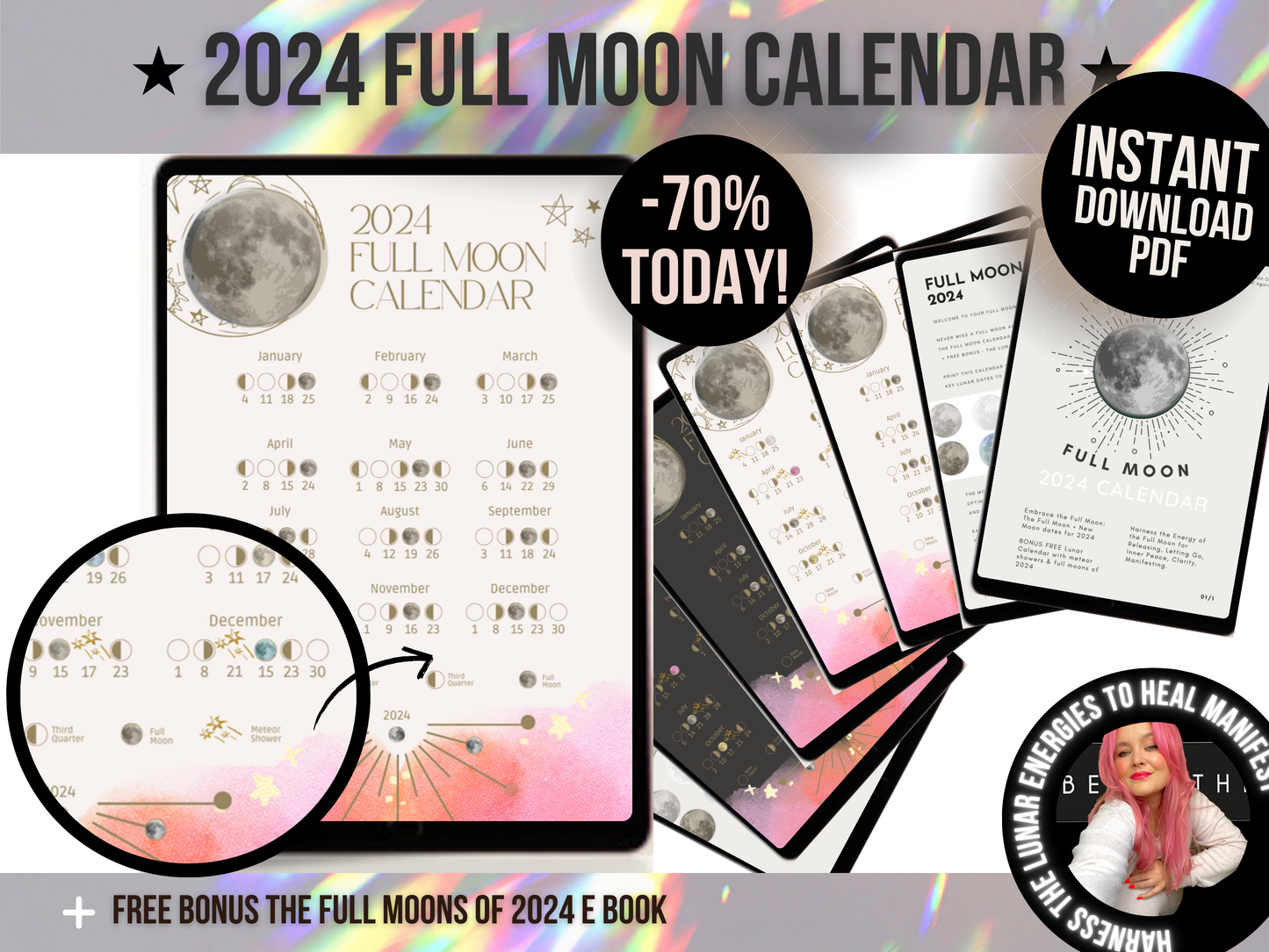 Lunar Calendar 2024 Instant Download PDF