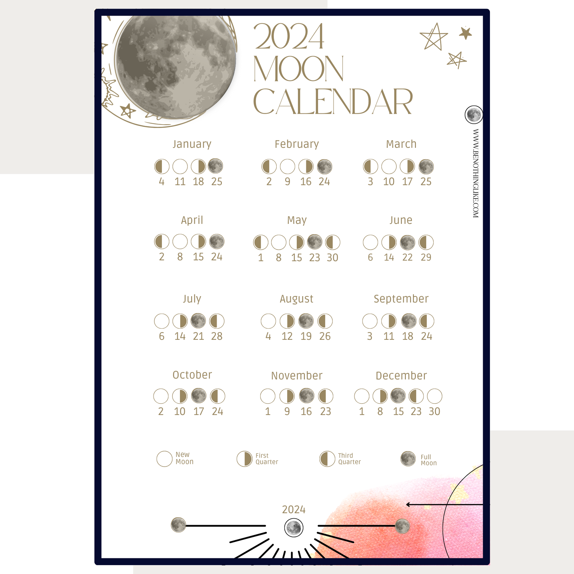 Full Moon 2024 Calendar Instant Download