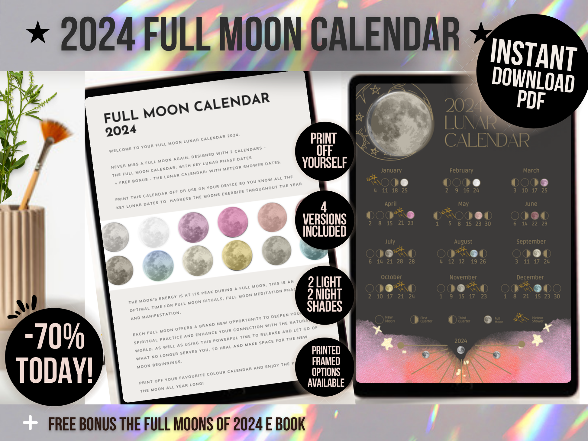 2024 Full Moons Wall Calendar PDF