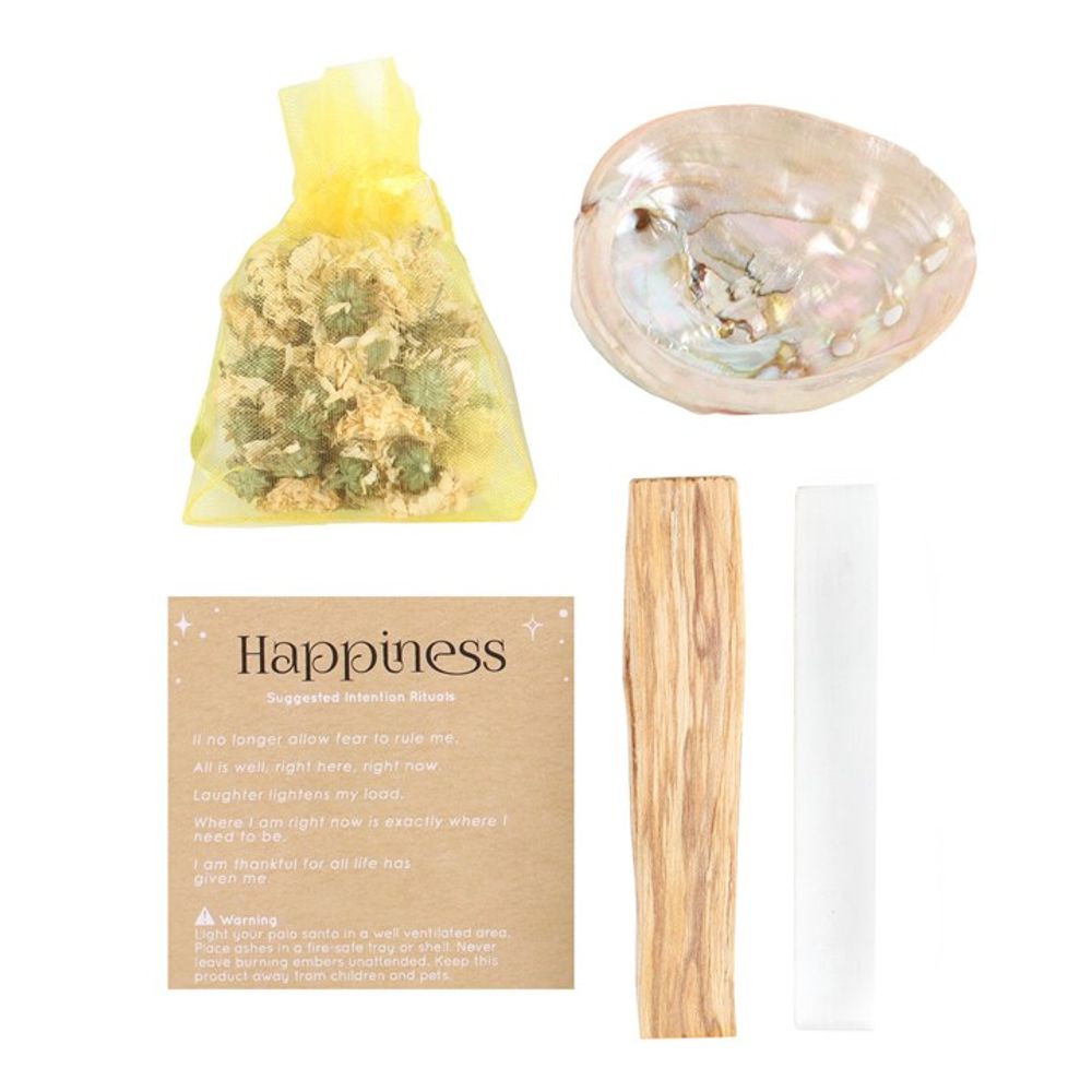 Clear negative energies and create happiness, gratitude and thankfullness with this Happiness Kit  selenite wand and Palo Santo.