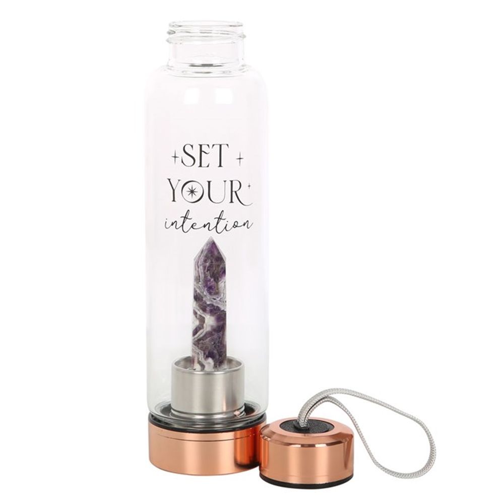 Amethyst Crystal Set Your Intention Glass Water Bottle