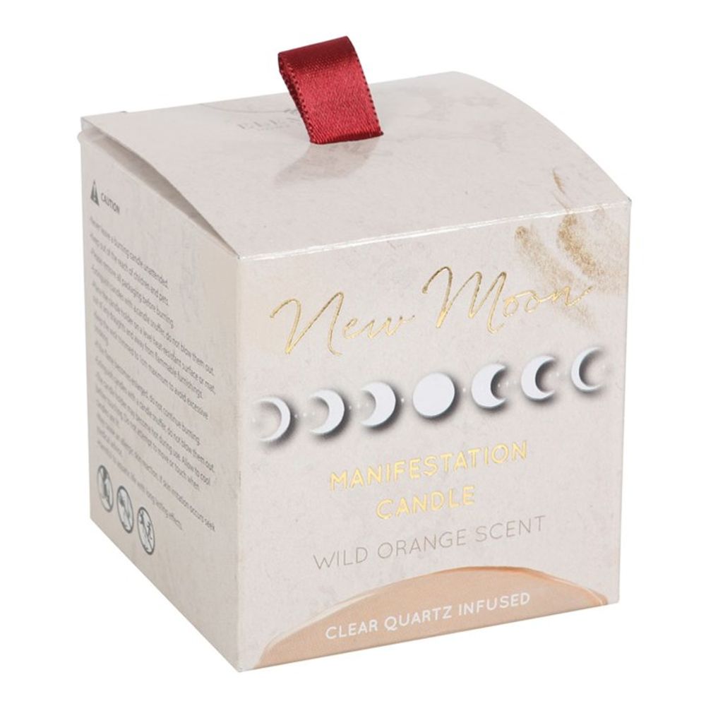 New Moon Manifestation Candle in Wild Orange with Clear Quartz