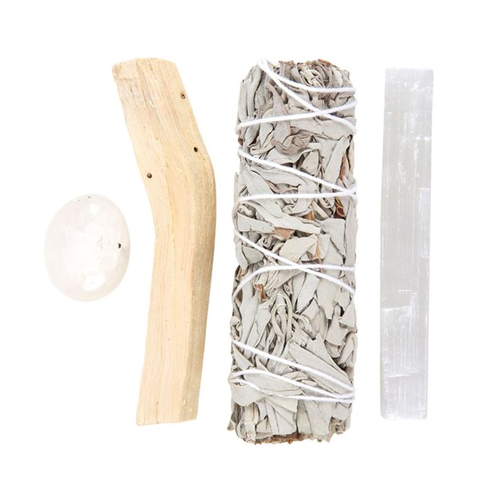 Full Moon Ritual Smudge Kit with sage palo santo selenite and quartz