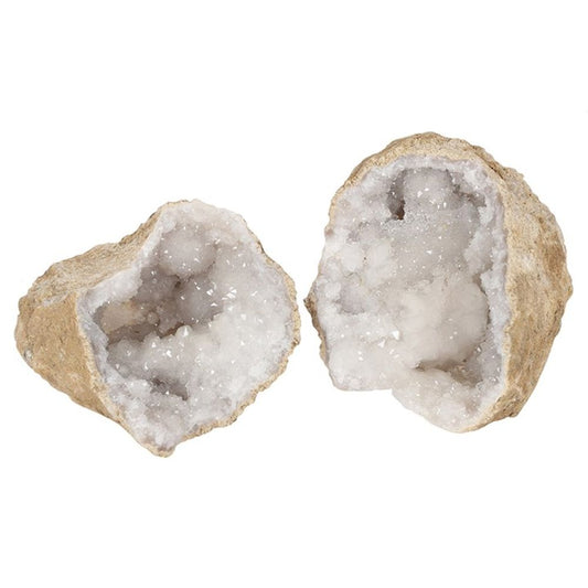 This stunning large white quartz geode is perfect for bringing a touch of charm and beauty to your home decor