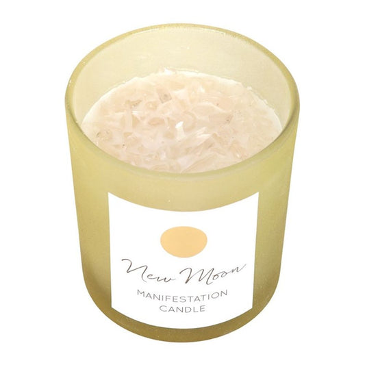 New Moon Manifestation Candle in Wild Orange with Clear Quartz