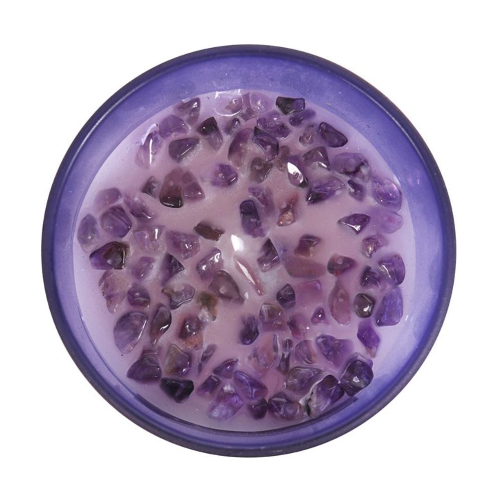 Lavender Fragranced Crystal Candle with amethyst crystals for third eye chakra realignment