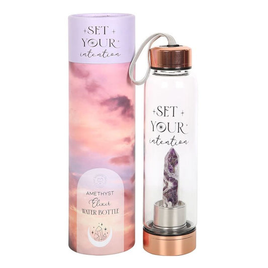 Amethyst Crystal Set Your Intention Glass Water Bottle