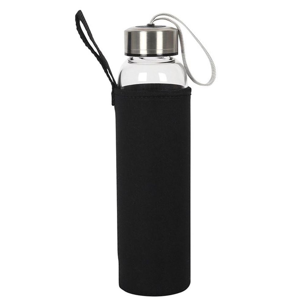 Clear Quartz Energising Glass Water Bottle Flask with cool cover