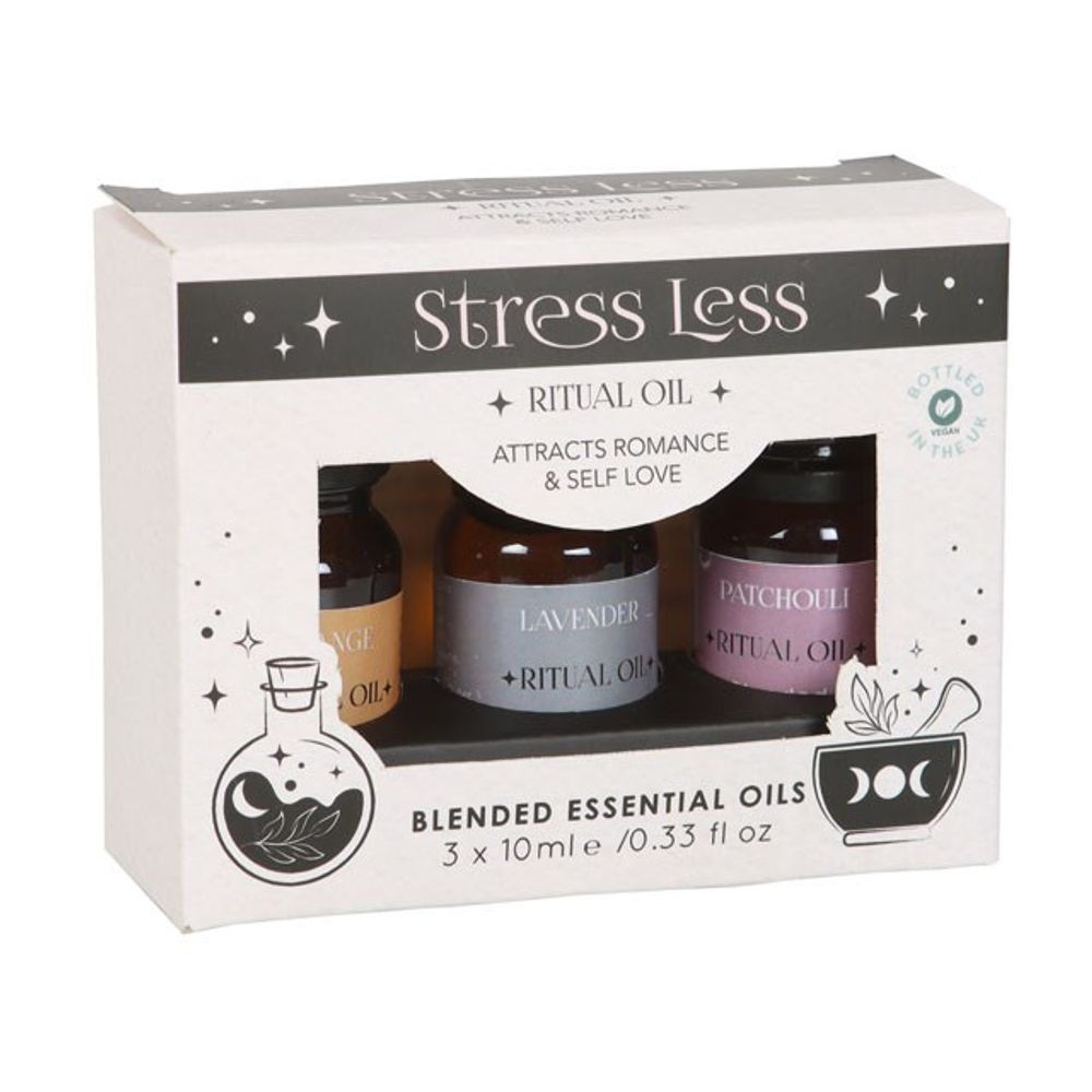 Set mit 3 gemischten ätherischen Ölen für das Stress Less Ritual