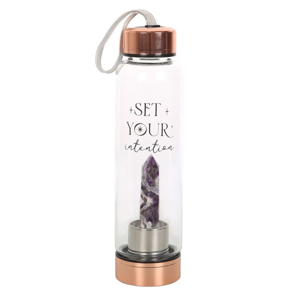 Amethyst Crystal Set Your Intention Glass Water Bottle