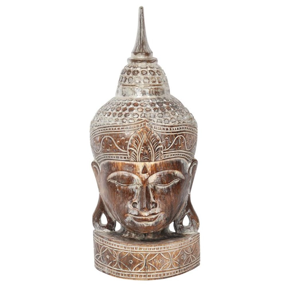 Large Rustic Wooden Buddha Head Ornament