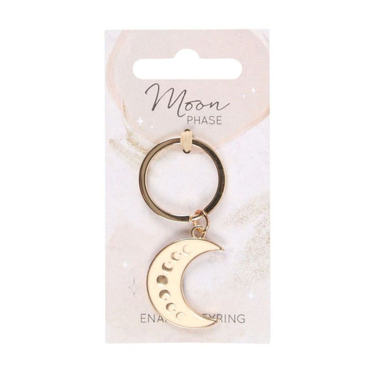 Moon Phase Crescent Gold Tone Enamel Keyring