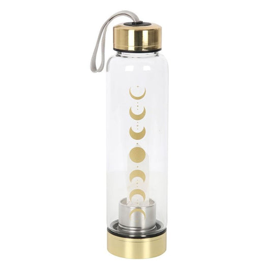 Moon Phase Quartz Crystal Infused Glass Water Bottle