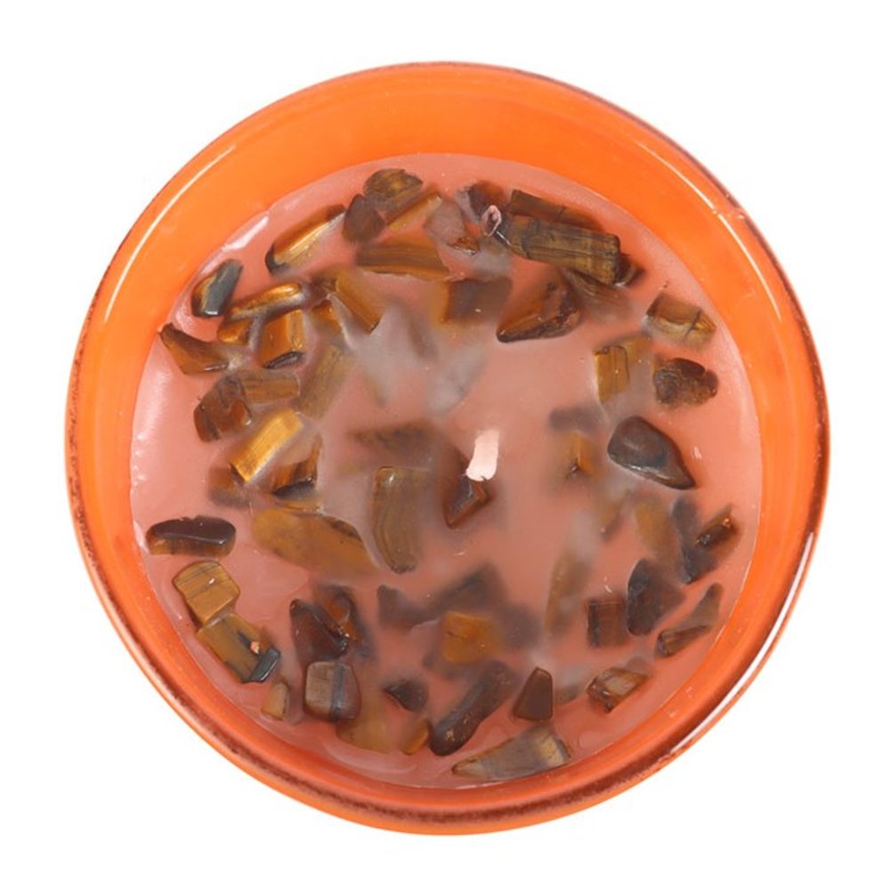 Tigers eye crystal candle scented in jasmine and sandalwood for Capricorn star sign birthday