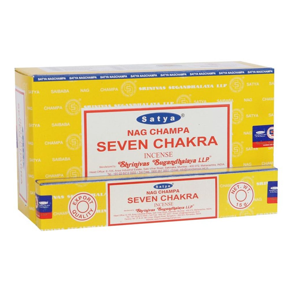 Nag Champa Set of 12 Seven Chakra Incense Sticks by Satya