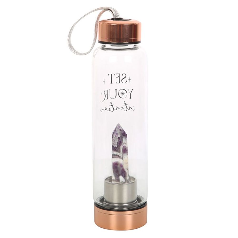 Amethyst Crystal Set Your Intention Glass Water Bottle