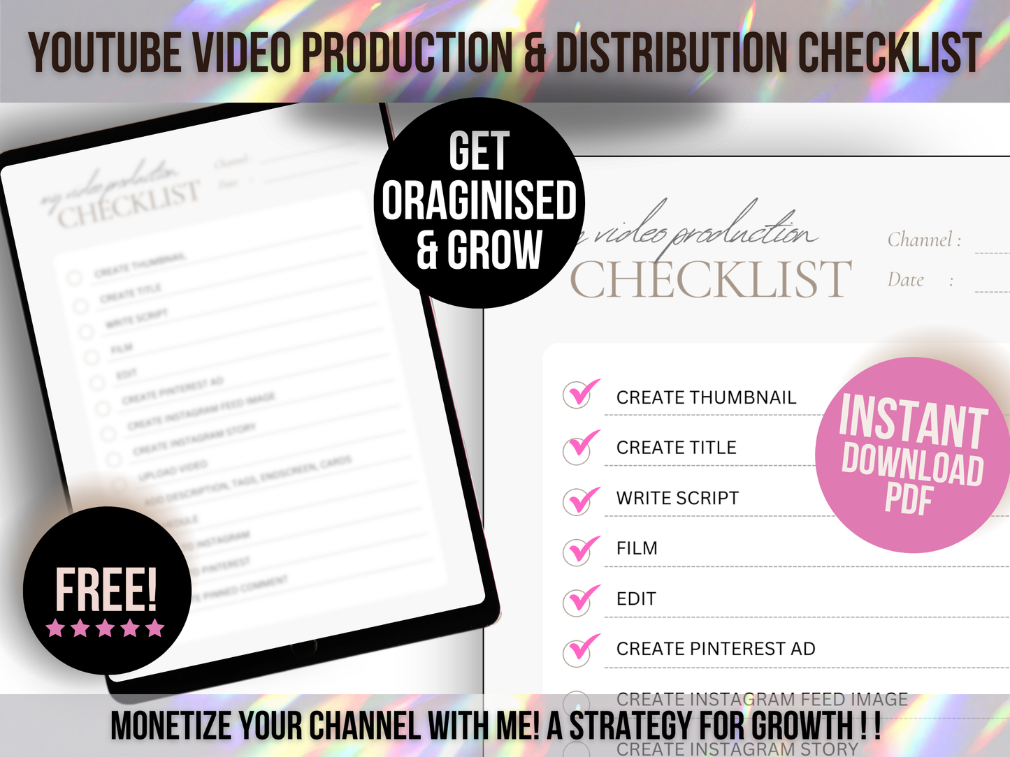 YouTube Video Production + Distribution Checklist INSTANT DOWNLOAD PDF